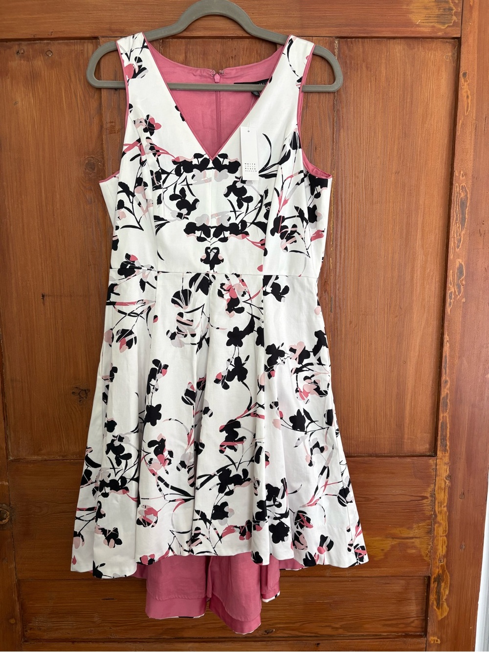 NWT Vintage White House Black Market White Pink Floral Dress Pockets Size 10P